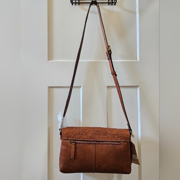 Wild West Los Angeles Juniper Tooled Leather Crossbody Purse Cognac NWT - Picture 8 of 11